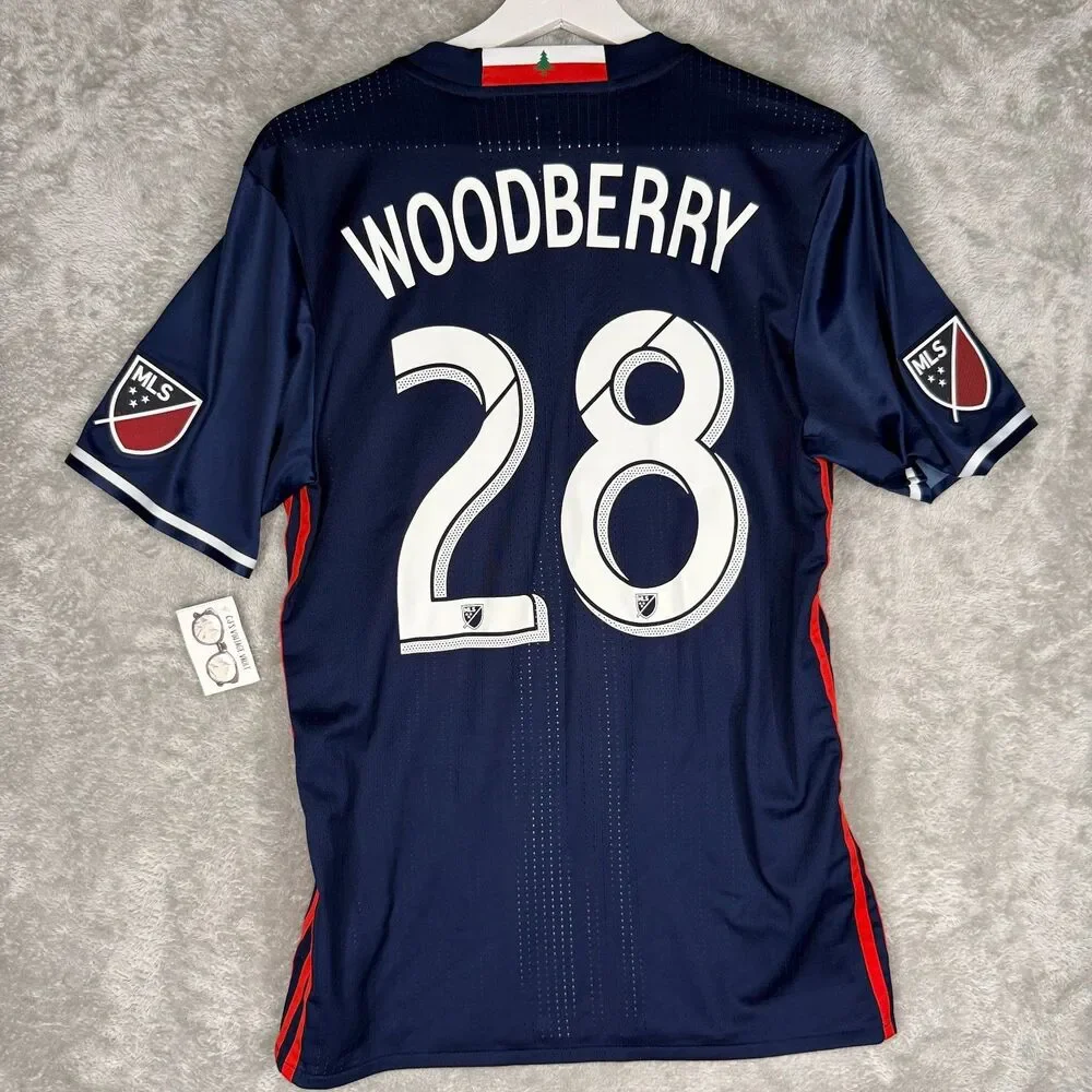 Adidas New England Revolution Jersey Men Medium Woodberry #28 Blue MLS 2015-2016